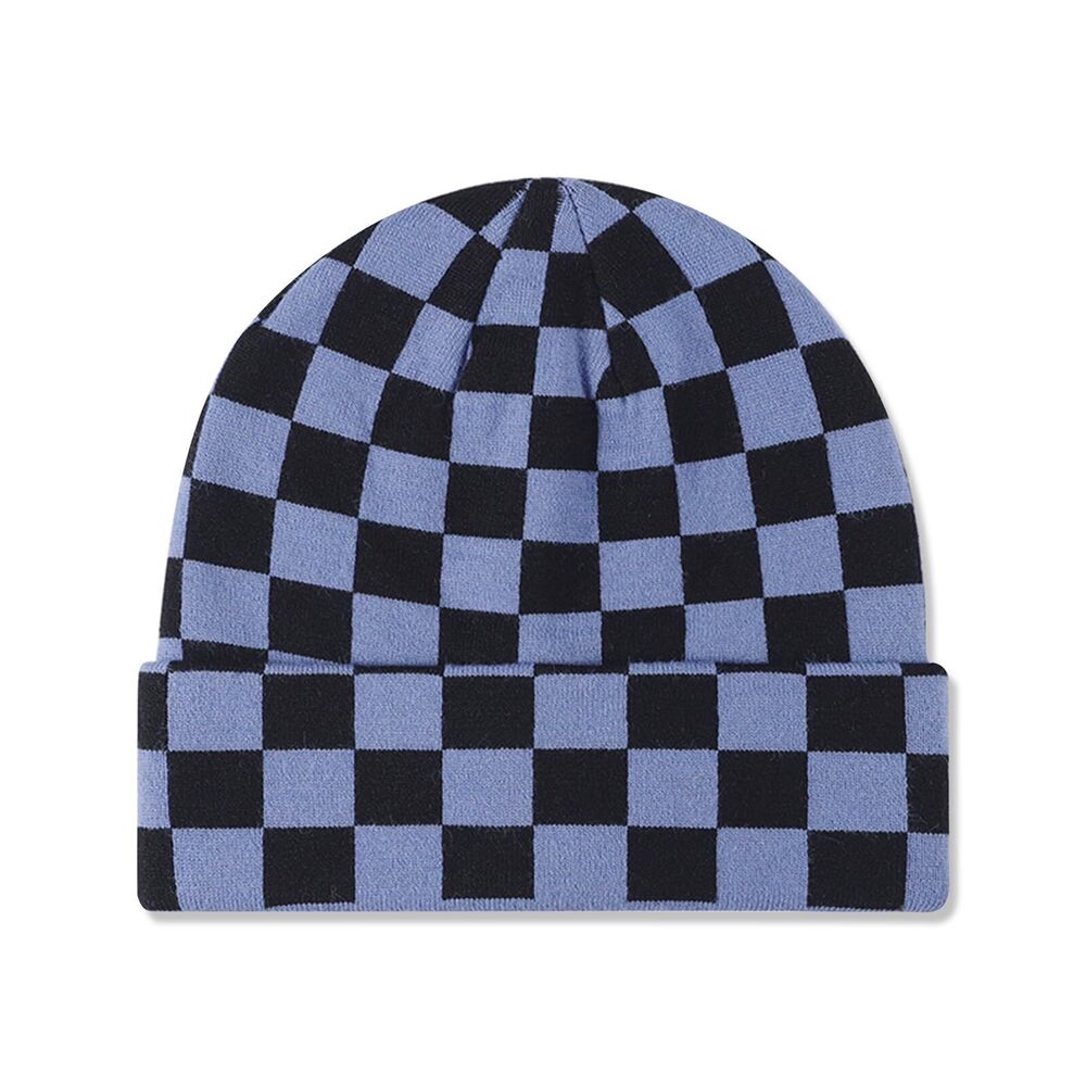 8293 Knitted Beanie Checkerboard Pattern Cuffed Beanie Slouchy Beanie